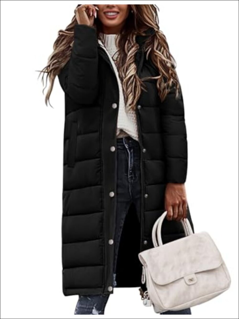 HEEKPEK Womens Winter Long Puffer Coat Quilted Warm Hooded Jacket
